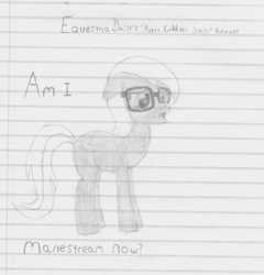 Size: 3129x3258 | Tagged: safe, artist:pomum-sutor, apple cobbler, g4, apple family member, glasses, high res, lined paper, monochrome, solo, text, traditional art