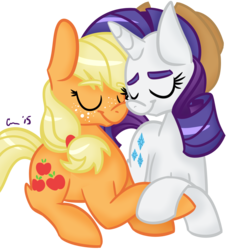 Size: 1000x1000 | Tagged: safe, artist:rivalcat, applejack, rarity, g4, female, hearts and hooves day, lesbian, ship:rarijack, shipping, thick eyebrows