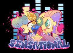 Size: 1024x743 | Tagged: safe, artist:parfywarfy, fluttershy, sapphire shores, g4, friendshipping, headphones, welovefine