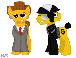 Size: 1366x1051 | Tagged: safe, artist:qemma, good cop bad cop, lego, lord business, ponified, the lego movie