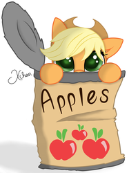 Size: 1325x1770 | Tagged: safe, artist:xchan, applejack, apple, behaving like a cat, can, cute, female, jackabetes, ponies in food, simple background, solo, tiny ponies, white background