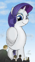 Size: 600x1058 | Tagged: safe, artist:made-in-donuts, rarity, human, pony, g4, giant pony, macro, raised hoof