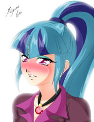 Size: 2153x2786 | Tagged: safe, artist:shinta-girl, sonata dusk, equestria girls, g4, blushing, female, high ponytail, high res, human coloration, humanized, long hair, pendant, ponytail, solo