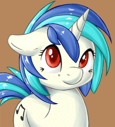 Size: 500x552 | Tagged: safe, artist:fearingfun, dj pon-3, vinyl scratch, pony, unicorn, animated, cute, female, floppy ears, mare, photoshop, red eyes, solo, vinylbetes