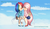 Size: 960x561 | Tagged: safe, artist:coroo, artist:milkyyuu, fluttershy, rainbow dash, human, g4, cloud, collaboration, female, humanized, lesbian, on a cloud, pocky, ship:flutterdash, shipping, sitting, sitting on a cloud, sky, winged humanization