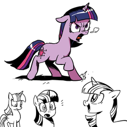 Size: 500x500 | Tagged: safe, artist:baekgup, idw, twilight sparkle, pony, unicorn, g4, spoiler:comic, floppy ears, horn, partial color, snorting, style emulation, twilight sparkle is not amused, unamused, unicorn twilight