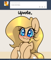 Size: 1280x1500 | Tagged: safe, artist:slavedemorto, oc, oc only, oc:backy, pony, :3, bipedal, blushing, cute, fluffy, looking at you, smiling, solo, tumblr, upvote bait