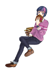 Size: 850x1100 | Tagged: safe, artist:ujey02, twilight sparkle, human, g4, alternate hairstyle, book, female, humanized, solo