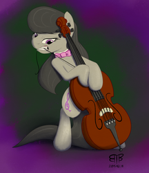Size: 1184x1372 | Tagged: safe, artist:btbunny, octavia melody, earth pony, pony, g4, biting, cello, female, gritted teeth, mare, musical instrument, pulling, solo, string