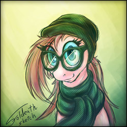 Size: 1024x1024 | Tagged: safe, artist:foldeath, pinkie pie, g4, beanie, clothes, female, glasses, hat, hipster, scarf, solo