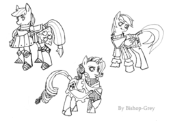 Size: 640x452 | Tagged: safe, artist:bishop-grey, applejack, rainbow dash, rarity, g4, armor, sketch