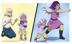 Size: 2097x1286 | Tagged: safe, artist:hazurasinner, oc, oc only, oc:aegis steadfast, oc:lightning rod, oc:stormy sky, human, glasses, goggles, humanized, humanized oc, magical lesbian spawn, offspring, parent:oc:aegis steadfast, parent:oc:stormy sky, parents:oc x oc