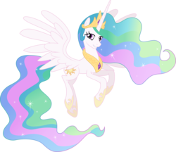 Size: 3480x3000 | Tagged: safe, artist:theshadowstone, princess celestia, alicorn, pony, g4, female, flying, grin, high res, looking at you, mare, simple background, smiling, solo, spread wings, transparent background, vector