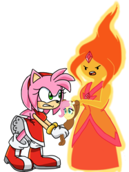 Size: 1258x1680 | Tagged: safe, artist:itoruna-the-platypus, fluttershy, equestria girls, g4, amy rose, crossover, flame princess, simple background, sonic the hedgehog (series), transparent background, wat