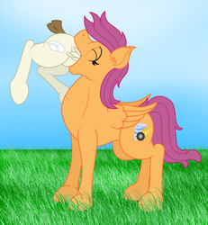 Size: 2500x2700 | Tagged: safe, artist:slimeyjenkins, featherweight, scootaloo, pegasus, pony, g4, concave belly, head first, high res, scootapred, soft vore, swallowing, throat bulge, vore