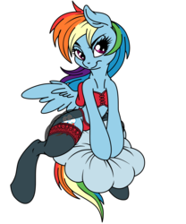Size: 2500x3000 | Tagged: safe, artist:dfectivedvice, artist:pananovich, rainbow dash, g4, clothes, colored, corset, female, high res, lingerie, panties, simple background, stockings, transparent background, underwear