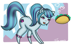 Size: 1024x655 | Tagged: safe, artist:timmy_22222001, sonata dusk, earth pony, pony, g4, female, heart, ponified, solo, sonataco, taco, that girl sure loves tacos, that pony sure does love tacos, that siren sure does love tacos, what has science done