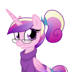Size: 9827x10000 | Tagged: safe, artist:lisa400, artist:php27, princess cadance, alicorn, pony, g4, .svg available, absurd resolution, adorkable, alternate hairstyle, clothes, cute, cutedance, dork, female, glasses, grin, looking at you, mare, meganekko, ponytail, simple background, smiling, solo, squee, sweater, transparent background, vector