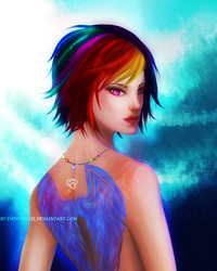 Size: 1600x2000 | Tagged: safe, artist:dayonxviii, rainbow dash, human, g4, female, humanized, solo, tattoo