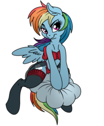 Size: 2500x3000 | Tagged: safe, alternate version, artist:dfectivedvice, artist:pananovich, rainbow dash, semi-anthro, g4, arm hooves, clothes, cloud, colored, female, frilly underwear, high res, lingerie, looking at you, panties, red underwear, sexy, simple background, solo, transparent background, underwear