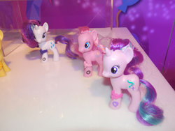 Size: 800x600 | Tagged: safe, pinkie pie, rarity, starlight glimmer, g4, the cutie map, brushable, female, irl, photo, toy, toy fair 2015
