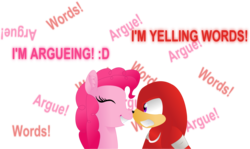 Size: 4728x2827 | Tagged: safe, artist:lillygeneva, pinkie pie, g4, crossover, knuckles the echidna, male, pink text, sonic boom, sonic the hedgehog (series), text