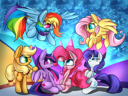 Size: 2400x1800 | Tagged: safe, artist:madacon, applejack, fluttershy, pinkie pie, rainbow dash, rarity, twilight sparkle, alicorn, pony, g4, female, mane six, mare, twilight sparkle (alicorn)