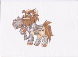 Size: 3501x2550 | Tagged: safe, oc, oc only, oc:olo bonecrusher, dwarf, earth pony, pony, armor, beard, cutie mark, dungeons and dragons, facial hair, fantasy, fantasy class, hammer, high res, male, moustache, ponified, solo, stallion, war hammer