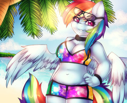 Size: 1280x1040 | Tagged: safe, artist:mixipony, rainbow dash, anthro, g4, breasts, busty rainbow dash, cleavage, clothes, female, solo, sunglasses, swimsuit