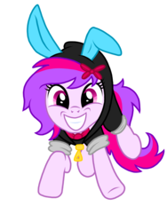 Size: 1536x2048 | Tagged: safe, artist:birdivizer, oc, oc only, oc:silent song, earth pony, pony, bowtie, bunny costume, bunny ears, clothes, costume, dangerous mission outfit, excited, female, happy, hoodie, looking at you, mare, running, simple background, smiling, solo, transparent background