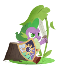 Size: 1000x1266 | Tagged: safe, artist:nolycs, spike, dragon, g4, crossover, fangs, hat, lineless, male, shield, simple background, solo, sword, the legend of zelda, transparent background
