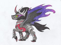 Size: 1024x768 | Tagged: safe, artist:gerbsterpers, king sombra, alicorn, pony, g4, alicornified, curved horn, dark magic, horn, magic, male, race swap, raised hoof, solo, sombra eyes, sombracorn, traditional art, xk-class end-of-the-world scenario