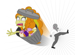 Size: 7646x5661 | Tagged: safe, adagio dazzle, equestria girls, g4, absurd resolution, adagiabuse, breasts, don't fuck with this senator, female, garbagio, kicking, senator armstrong, template, trash can