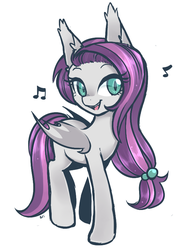 Size: 600x800 | Tagged: dead source, safe, artist:hawthornss, oc, oc only, oc:sweet hum, bat pony, pony, music notes, singing, solo