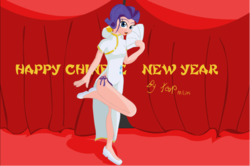 Size: 1024x679 | Tagged: safe, artist:tozinkai, rarity, equestria girls, g4, cheongsam, chinese new year, clothes, colored, female, solo, standing, standing on one leg