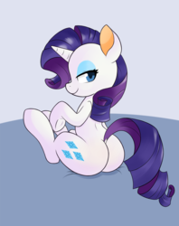Size: 1427x1800 | Tagged: safe, artist:hidden-cat, edit, rarity, pony, unicorn, g4, butt, female, looking at you, plot, rearity, solo