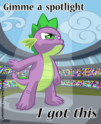 Size: 600x739 | Tagged: safe, artist:texasuberalles, spike, dragon, equestria games (episode), g4, cloudsdale anthem, crowd, equestria games, male, solo, spotlight, stadium, this will end in tears