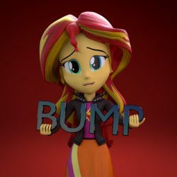 Size: 1000x1000 | Tagged: safe, artist:3d thread, artist:creatorofpony, sunset shimmer, equestria girls, g4, /mlp/, 3d, 3d model, blender, bump, cheer up, clothes, empathy, female, holding, shirt, skirt, solo