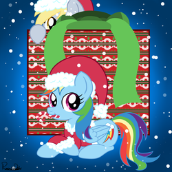 Size: 5000x5000 | Tagged: safe, artist:phoenixdash, derpy hooves, rainbow dash, pegasus, pony, g4, absurd resolution, backwards cutie mark, christmas, female, mare