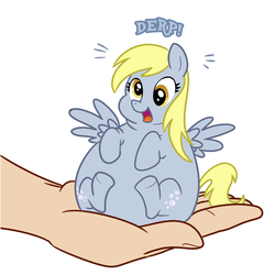 Size: 1200x1200 | Tagged: safe, artist:diablo2000, artist:madmax, derpy hooves, pony, g4, aderpose, chubby, cute, derp, derpabetes, fat, hand, hnnng, holding a pony, in goliath's palm, tiny ponies