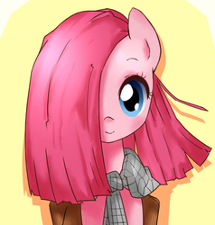 Size: 484x508 | Tagged: safe, artist:frankier77, pinkie pie, ask pinkamena diane pie, g4, ask, clothes, cute, cuteamena, female, hair over one eye, pinkamena diane pie, scarf, solo, tumblr