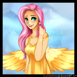 Size: 700x700 | Tagged: safe, artist:luminosion, fluttershy, human, g4, female, humanized, solo, winged humanization