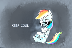 Size: 1280x853 | Tagged: safe, artist:gmrqor, rainbow dash, g4, female, freezing, solo, sunglasses