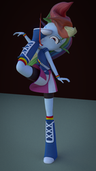 Size: 540x960 | Tagged: safe, artist:creatorofpony, rainbow dash, equestria girls, g4, 3d, 3d model, blender, boots, clothes, compression shorts, female, long tongue, rainbow socks, shirt, skirt, smiling, socks, solo, striped socks, wat, wristband