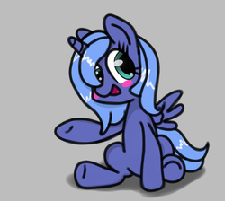 Size: 2170x1943 | Tagged: safe, artist:thundergodpony, artist:vulsegardt, princess luna, alicorn, pony, g4, blush sticker, blushing, female, filly, open mouth, sitting, solo, spread wings, woona, younger