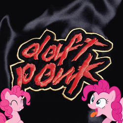 Size: 600x600 | Tagged: safe, pinkie pie, earth pony, pony, g4, ^^, album, album cover, cover, daft punk, eyes closed, grin, homework, open mouth, parody, ponk, ponkie poy, pun, smiling, tongue out, wide eyes