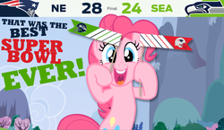 Size: 599x348 | Tagged: safe, pinkie pie, g4, american football, meme, new england patriots, nfl, seattle seahawks, super bowl, super bowl champions, super bowl xlix