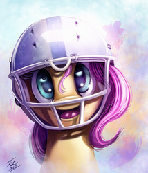 Size: 900x1050 | Tagged: safe, artist:tsitra360, fluttershy, g4, american football, cute, female, football helmet, helmet, indianapolis colts, looking at you, nfl, open mouth, portrait, shyabetes, smiling, solo, super bowl, super bowl xlix, that was fast