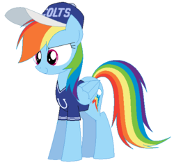 Size: 517x491 | Tagged: safe, artist:hyolark, rainbow dash, pegasus, pony, g4, american football, clothes, female, indianapolis colts, mare, nfl, simple background, solo, super bowl, white background