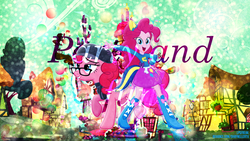 Size: 1920x1080 | Tagged: safe, artist:caliazian, artist:illumnious, artist:stainless33, pinkie pie, earth pony, pony, equestria girls, g4, bubble, clothes, glasses, hat, hipster, scarf, sugarcube corner, vector, wallpaper